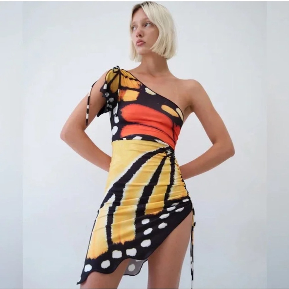 Tyler McGillivary monarch butterfly Dani one shoulder bodycon dress L